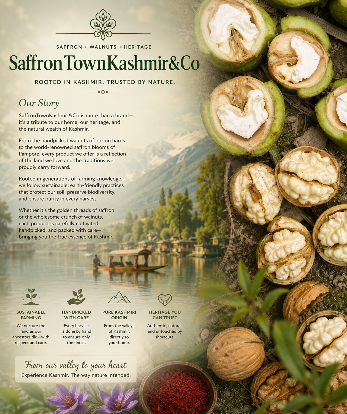SaffronTownKashmir™ Premium Kashmiri Walnut Kernels Naturally Harvested Akhrot Giri, Heart-Healthy Omega-3 Source, Fresh & Crunchy Dry Fruit for Snacking, Baking & Gifting, Gluten-Free, No Preservatives