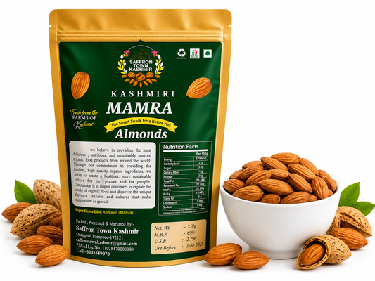 SaffronTownKashmir&Co™ Premium Kashmiri Gulbandi Mamra Almonds, Naturally Sweet, High Oil Content, Up to 60% More Oil Than Regular Almonds, Farm Harvested & Naturally Sun-Dried