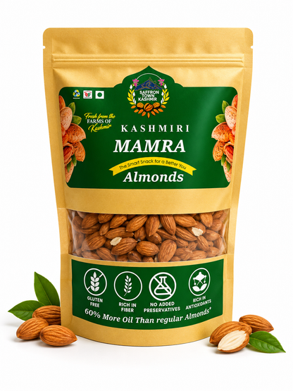 SaffronTownKashmir&Co™ Premium Kashmiri Gulbandi Mamra Almonds, Naturally Sweet, High Oil Content, Up to 60% More Oil Than Regular Almonds, Farm Harvested & Naturally Sun-Dried