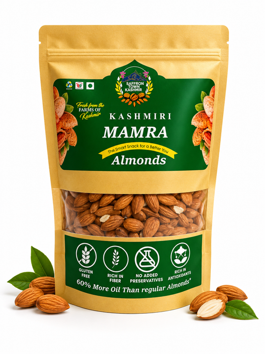 SaffronTownKashmir&Co™ Premium Kashmiri Gulbandi Mamra Almonds, Naturally Sweet, High Oil Content, Up to 60% More Oil Than Regular Almonds, Farm Harvested & Naturally Sun-Dried
