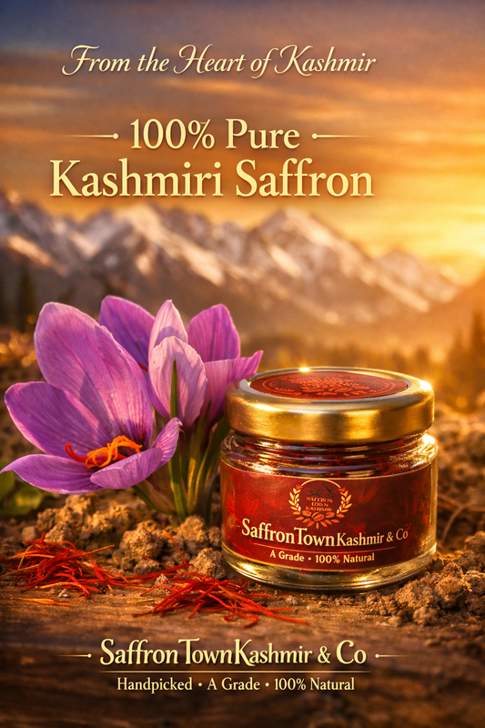 SaffronTownKashmir™ Pampore Mongra Saffron | Hand-Harvested Kashmiri Red Gold | Grade A+ Pure Kesar