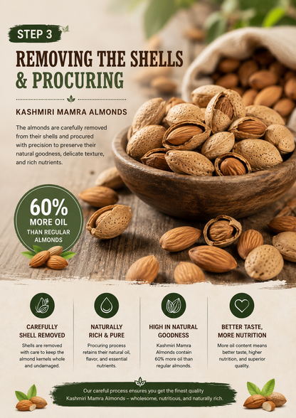 SaffronTownKashmir&Co™ Premium Kashmiri Gulbandi Mamra Almonds, Naturally Sweet, High Oil Content, Up to 60% More Oil Than Regular Almonds, Farm Harvested & Naturally Sun-Dried