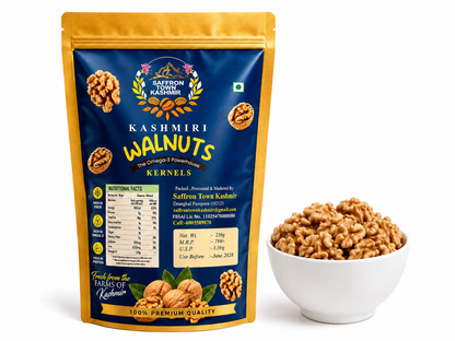 SaffronTownKashmir™ Premium Kashmiri Walnut Kernels Naturally Harvested Akhrot Giri, Heart-Healthy Omega-3 Source, Fresh & Crunchy Dry Fruit for Snacking, Baking & Gifting, Gluten-Free, No Preservatives