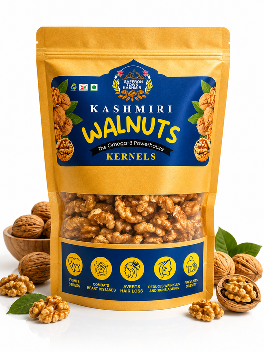 SaffronTownKashmir™ Premium Kashmiri Walnut Kernels Naturally Harvested Akhrot Giri, Heart-Healthy Omega-3 Source, Fresh & Crunchy Dry Fruit for Snacking, Baking & Gifting, Gluten-Free, No Preservatives